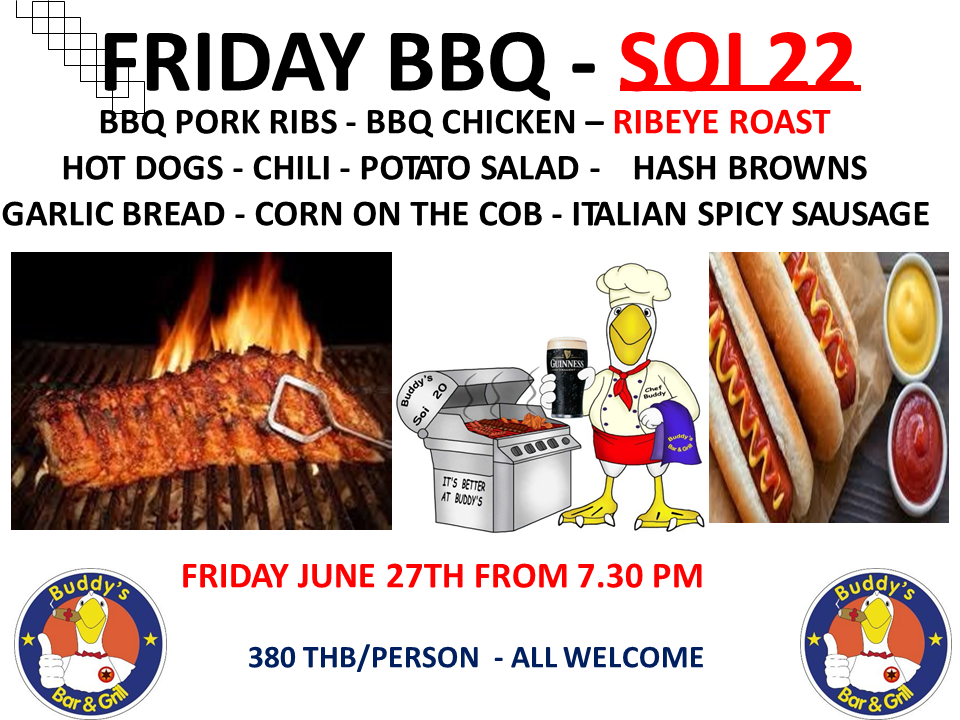 Buddy's Bar & Grill Soi 22 Bangkok - June 27, 2025 (Friday) – End of Month BBQ 🍖🔥