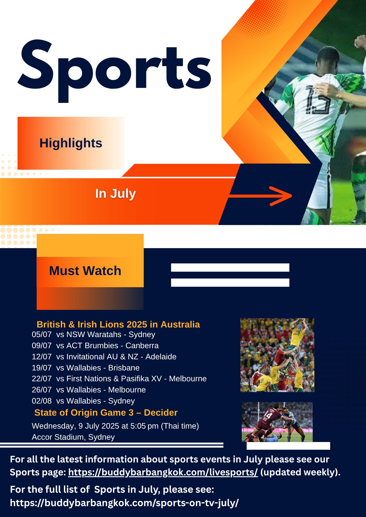 Sports LIVE at Buddy’s Bar & Grill Never miss a big match at Buddy’s Bar & Grill! With 5 locations: Silom, Sukhumvit Soi 8, 20, 22, and 89, you can always find the game you’re looking for