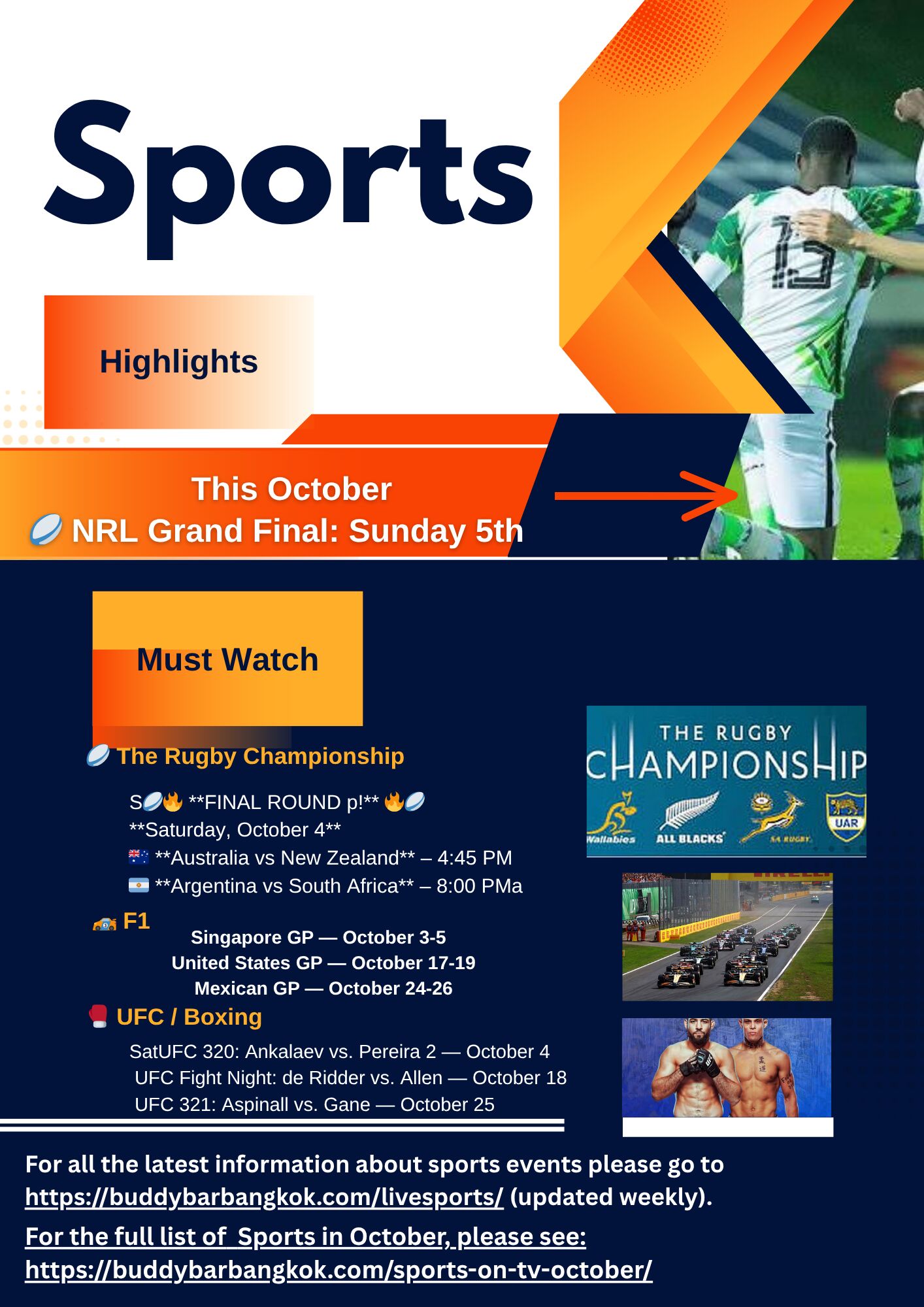 Sports LIVE at Buddy’s Bar & Grill Never miss a big match at Buddy’s Bar & Grill! With 5 locations: Silom, Sukhumvit Soi 8, 20, 22, and 89, you can always find the game you’re looking for