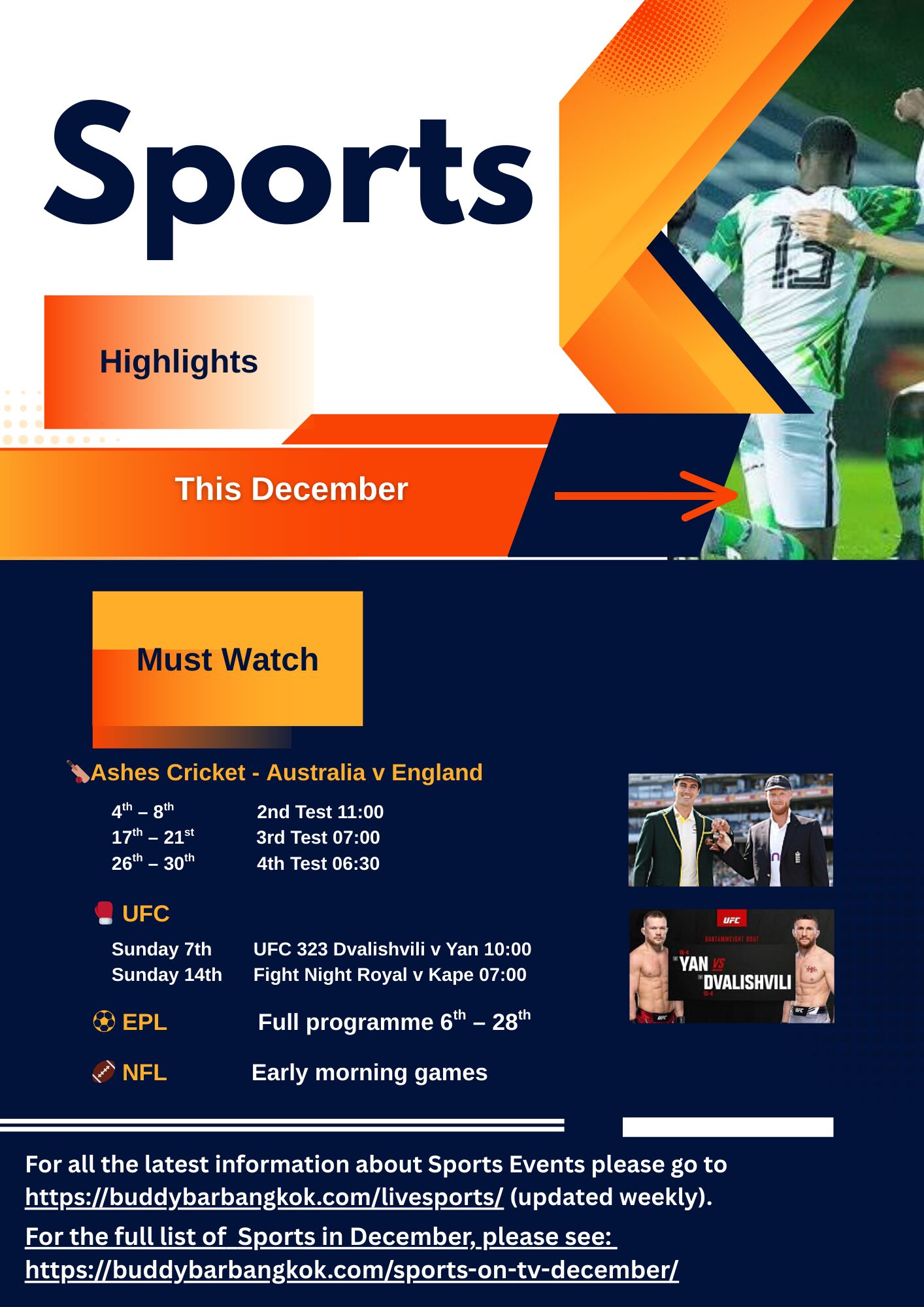 Sports LIVE at Buddy’s Bar & Grill Never miss a big match at Buddy’s Bar & Grill! With 5 locations: Silom, Sukhumvit Soi 8, 20, 22, and 89, you can always find the game you’re looking for