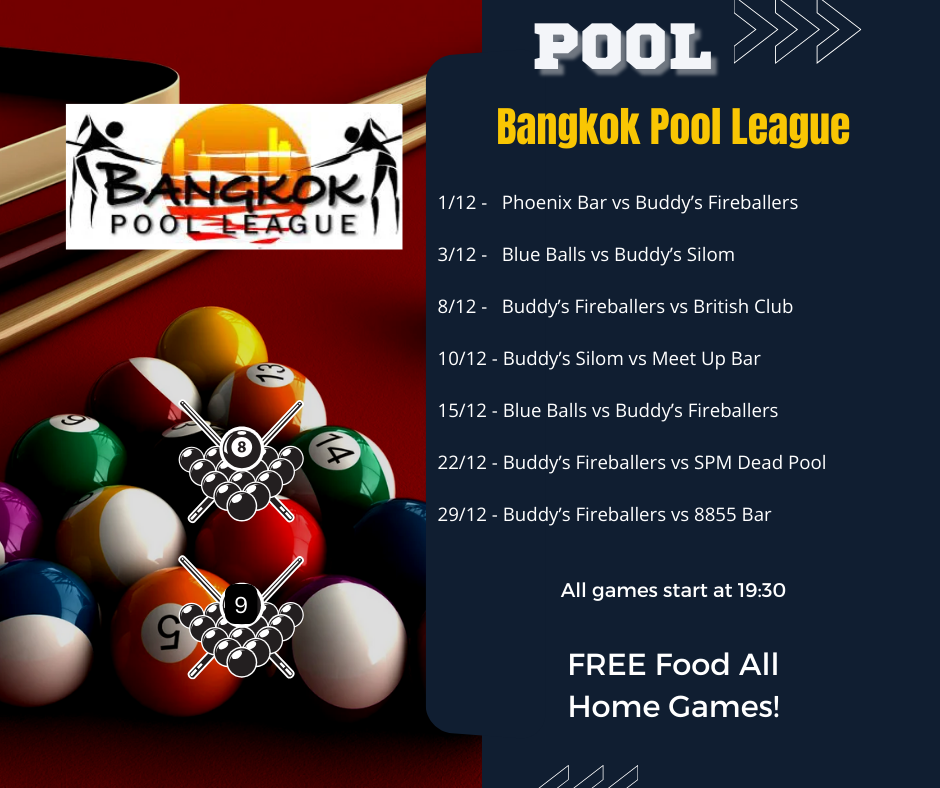 Play pool for FREE at Buddy's Bar & Grill Bangkok