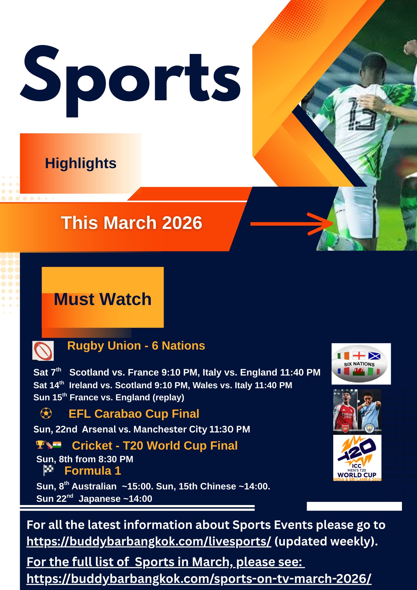 Sports LIVE at Buddy’s Bar & Grill Never miss a big match at Buddy’s Bar & Grill! With 5 locations: Silom, Sukhumvit Soi 8, 20, 22, and 89, you can always find the game you’re looking for