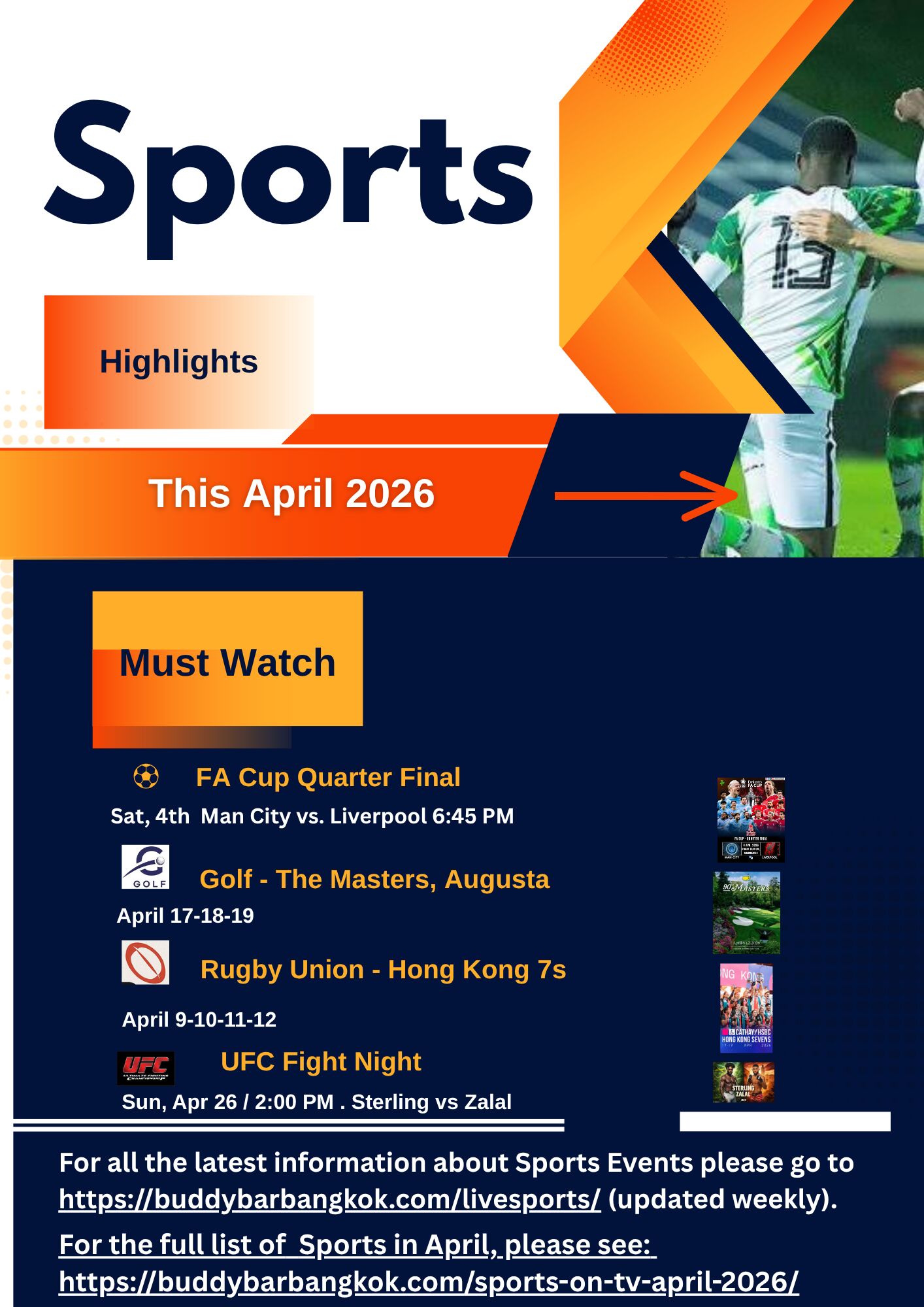 Sports LIVE at Buddy’s Bar & Grill Never miss a big match at Buddy’s Bar & Grill! With 5 locations: Silom, Sukhumvit Soi 8, 20, 22, and 89, you can always find the game you’re looking for