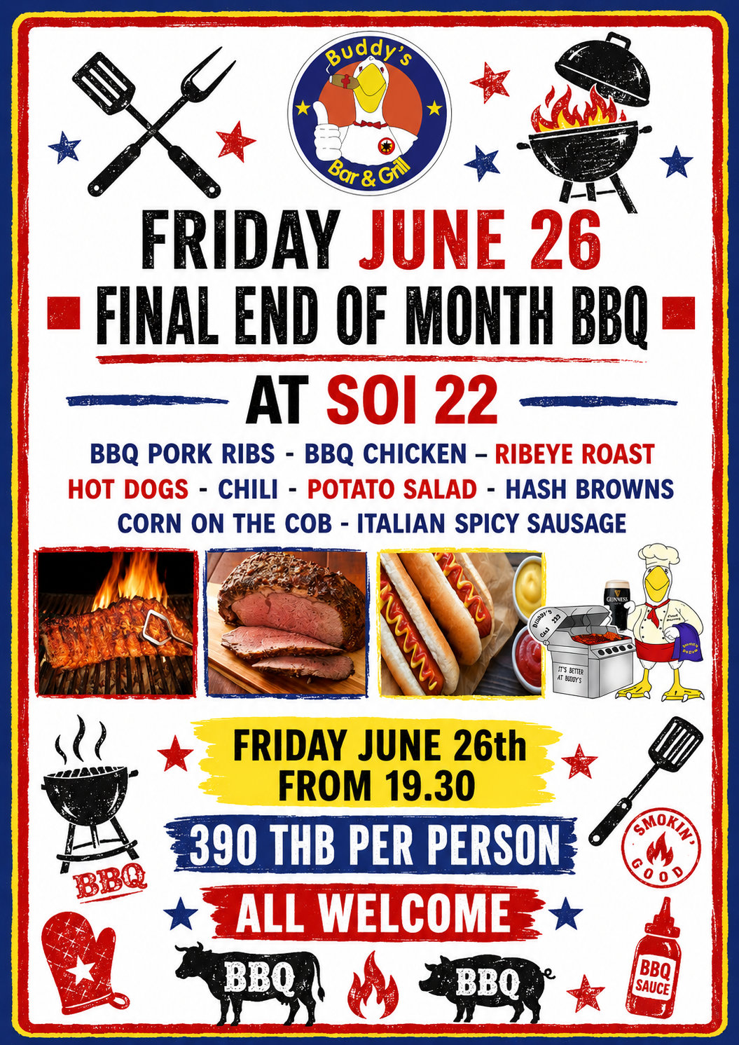 🔥 Friday June 26 – The FINAL End of Month BBQ at Buddy's Soi 22