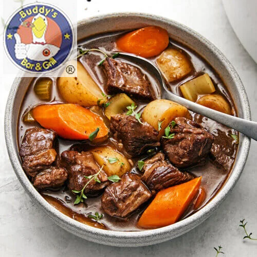 Our famous beef stew is permanently available at Buddy's soi 8 now. Only 285 Baht.                                                                      