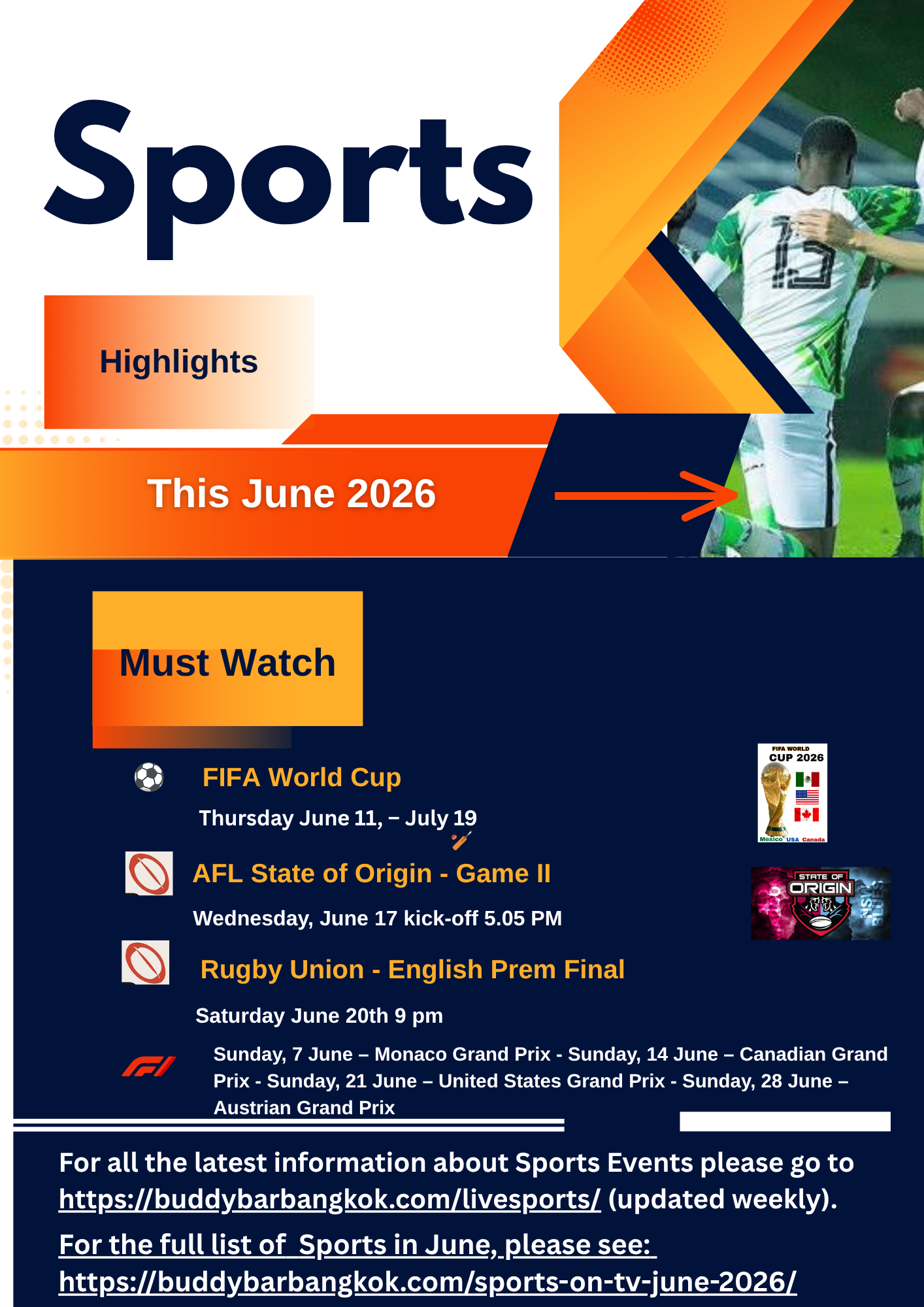 Sports LIVE at Buddy’s Bar & Grill Never miss a big match at Buddy’s Bar & Grill! With 5 locations: Silom, Sukhumvit Soi 8, 20, 22, and 89, you can always find the game you’re looking for