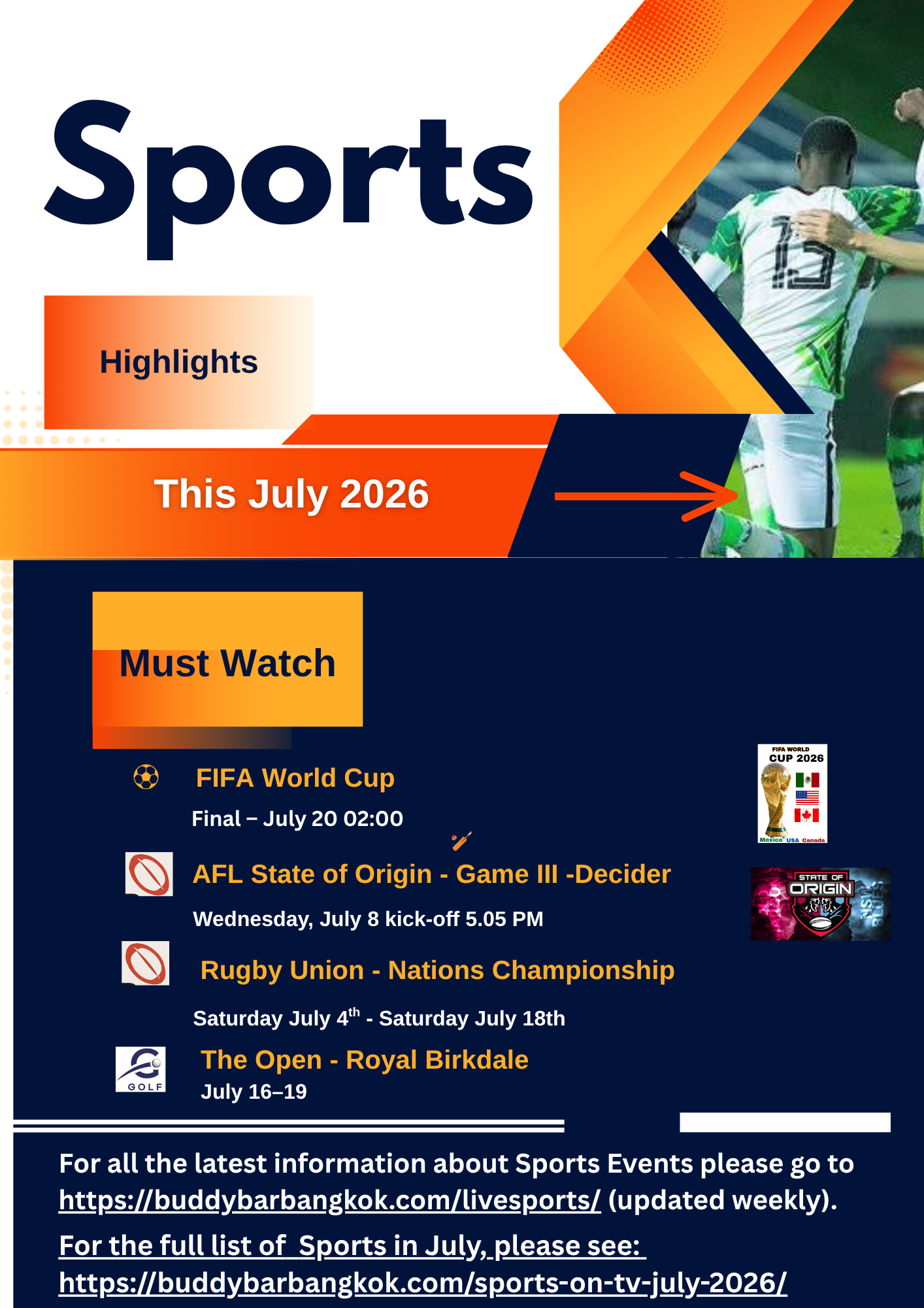 Sports LIVE at Buddy’s Bar & Grill Never miss a big match at Buddy’s Bar & Grill! With 5 locations: Silom, Sukhumvit Soi 8, 20, 22, and 89, you can always find the game you’re looking for