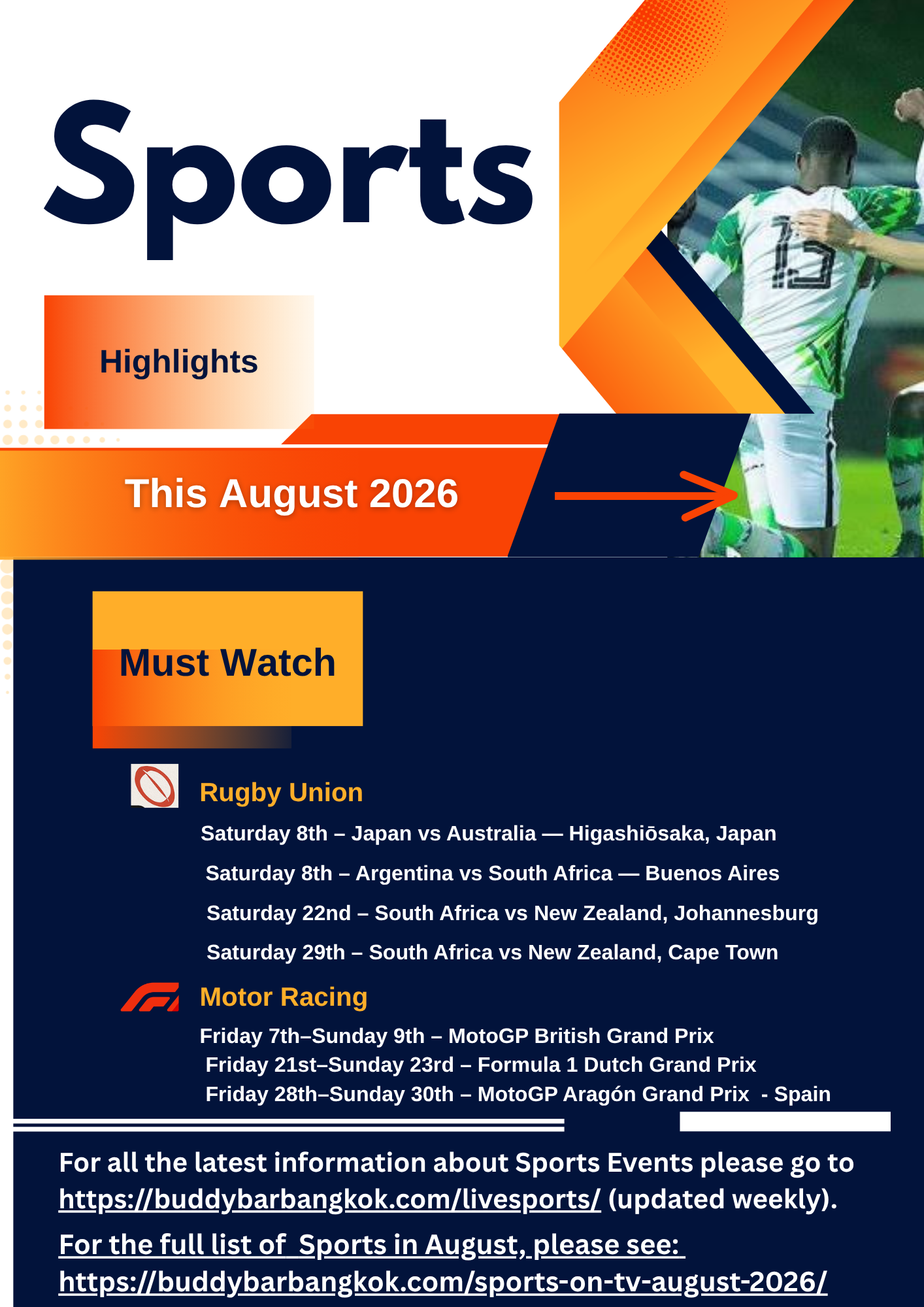 Sports LIVE at Buddy’s Bar & Grill Never miss a big match at Buddy’s Bar & Grill! With 5 locations: Silom, Sukhumvit Soi 8, 20, 22, and 89, you can always find the game you’re looking for