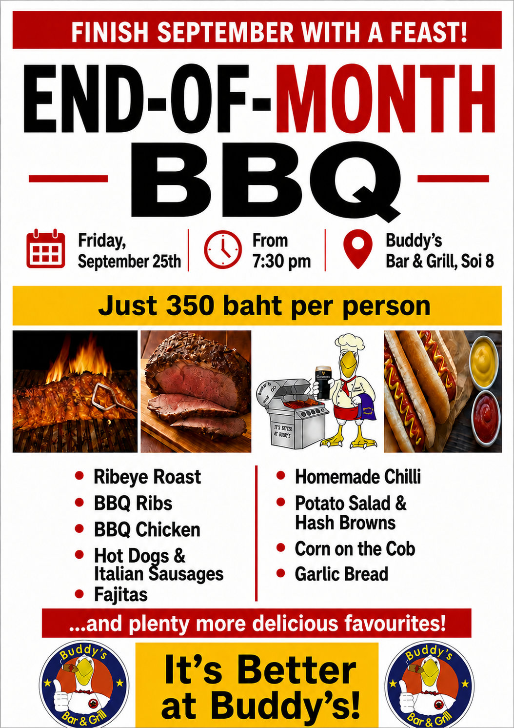 Our popular end-of-month BBQ returns to **Buddy’s Soi 8** on **Friday 25th**, from **7.30pm**. Join us for a generous BBQ...