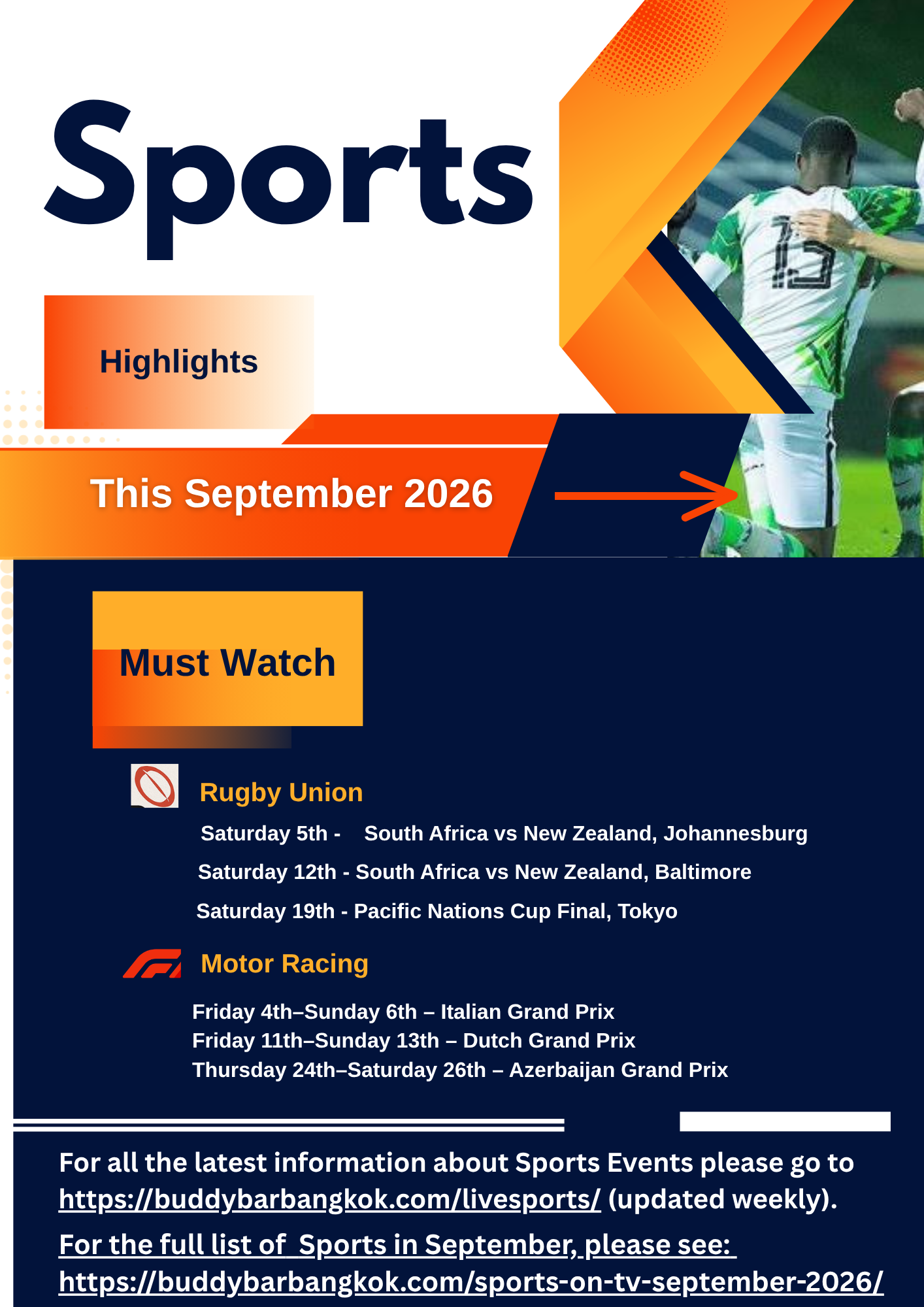 Sports LIVE at Buddy’s Bar & Grill Never miss a big match at Buddy’s Bar & Grill! With 5 locations: Silom, Sukhumvit Soi 8, 20, 22, and 89, you can always find the game you’re looking for